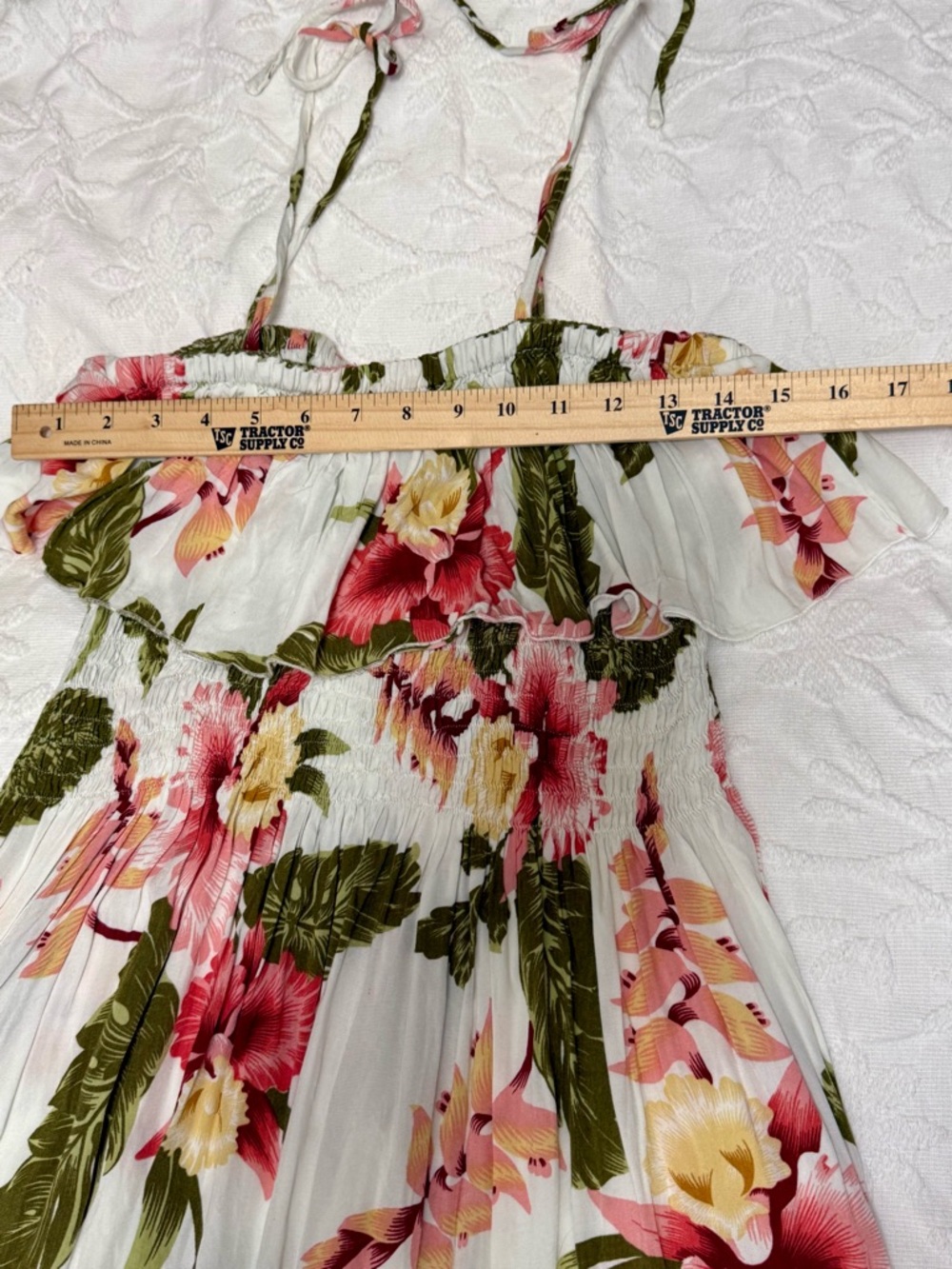 VTG Y2K Handmade Hawaii Mini Off Shoulder Dress Rayon Floral Boho Resort OS EUC - Picture 7 of 13